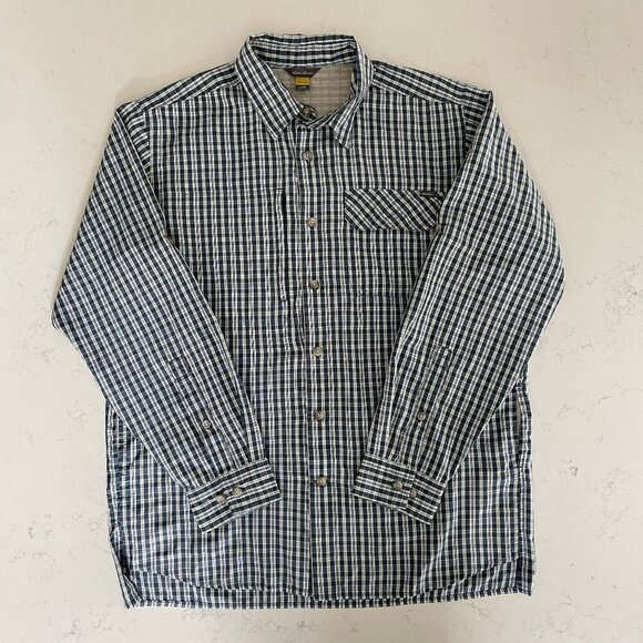 Eddie Bauer Travex LS Lightweight Poly Cotton Plaid Shirt Blue + White Sz M NWOT - Picture 1 of 13